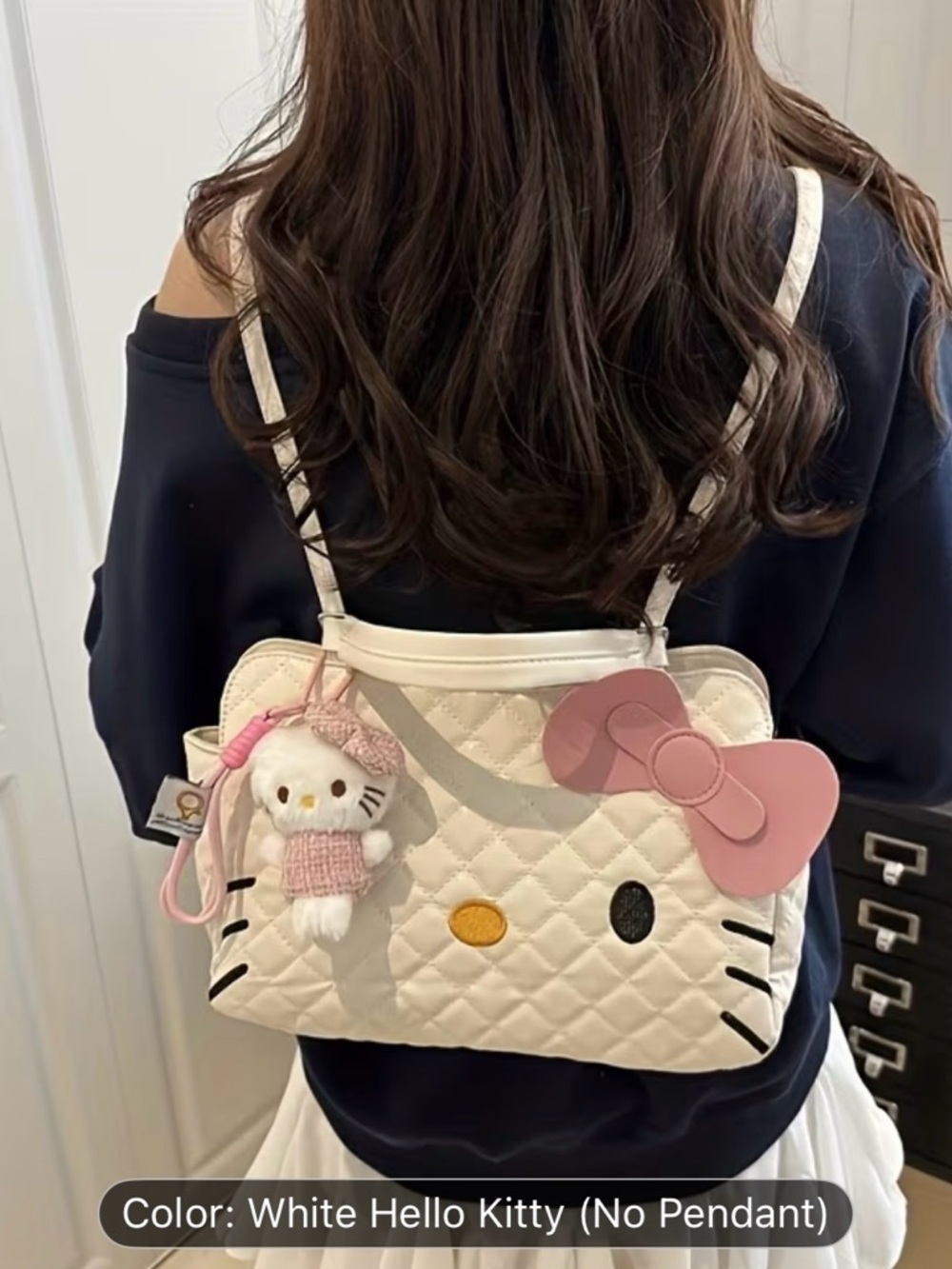 Hello Kitty White Quilted Shoulder Bag with Pink Bow Accent - Picture 2 of 5